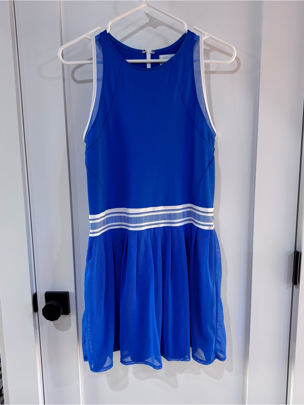 Lucky In Love Blue Women’s Athletic Tennis Tank Dress with White Trim